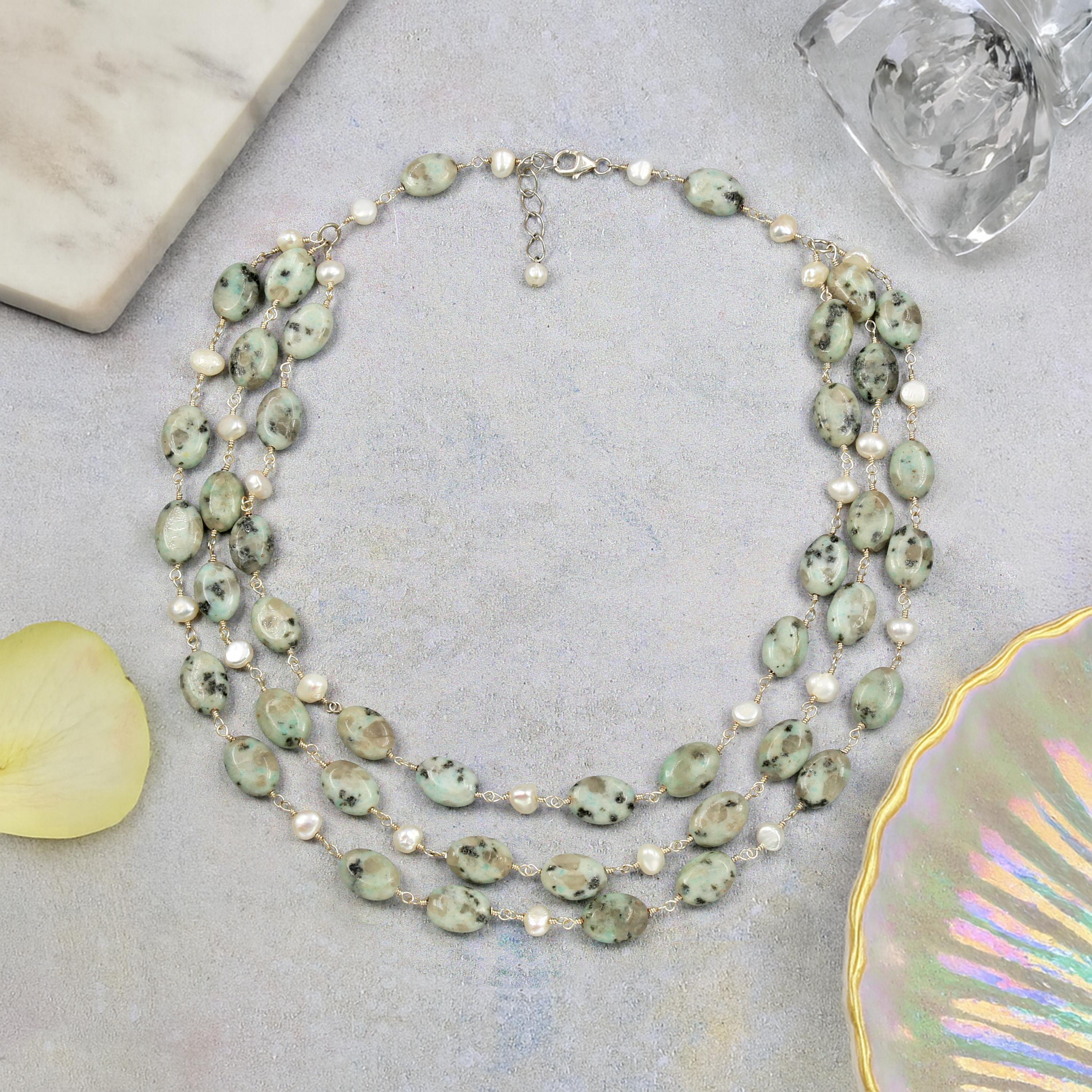 Natural Kiwi Jasper Necklace. Kiwi Jasper & Pearl Necklace. - Etsy