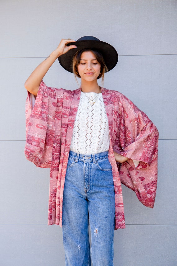 vtg SILK blush CROPPED KIMONO - image 5