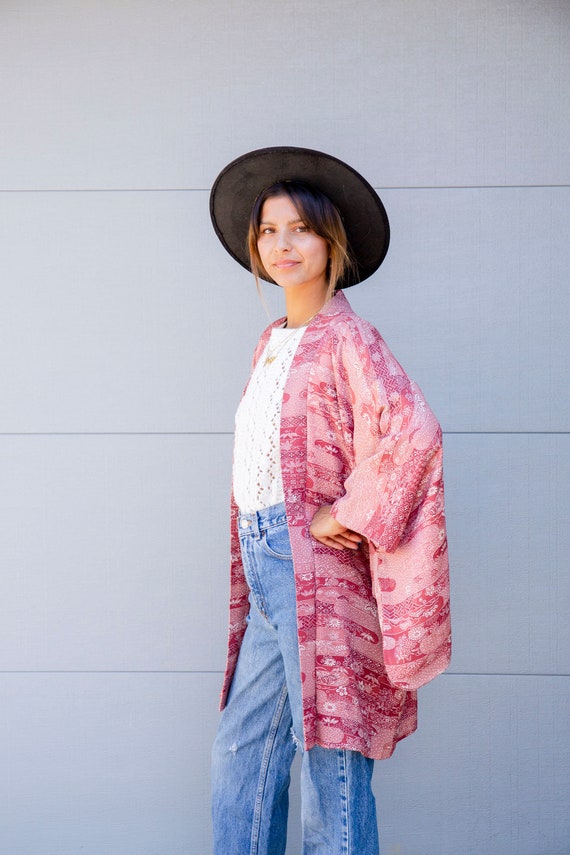 vtg SILK blush CROPPED KIMONO - image 3