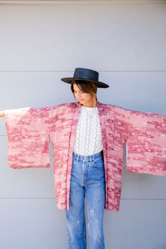 vtg SILK blush CROPPED KIMONO - image 2