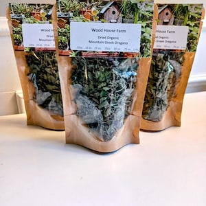 Mountain Greek Oregano Organic Dried, Medicinal Herb, Organic Loose Leaf Tea, Culinary Herb, Apothecary Herb. Packages are .16oz