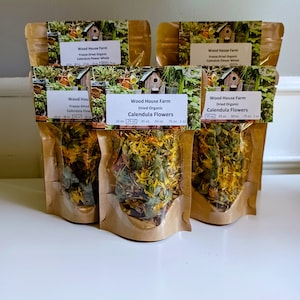 Freeze Dried Calendula Flowers Organic Whole Flowers & Petals, Apothecary Herbs, Calendula Officinalis, Teas  .25oz and .50oz Packages