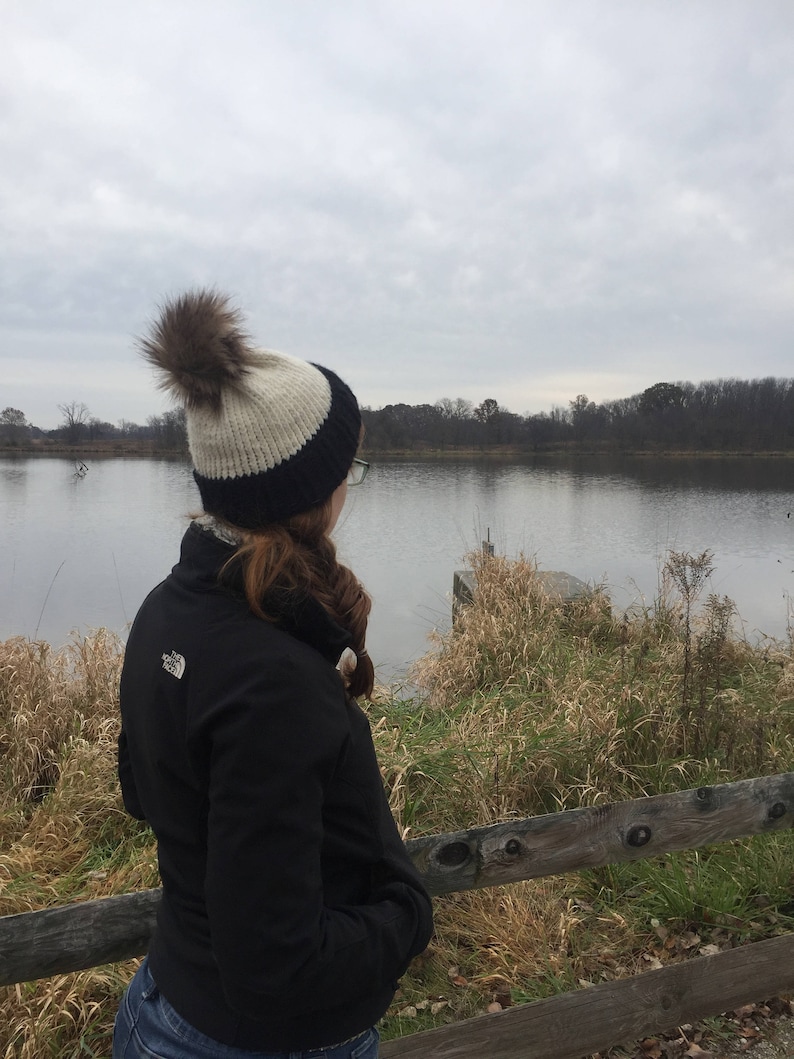 Ivory and Black Knit Cap
