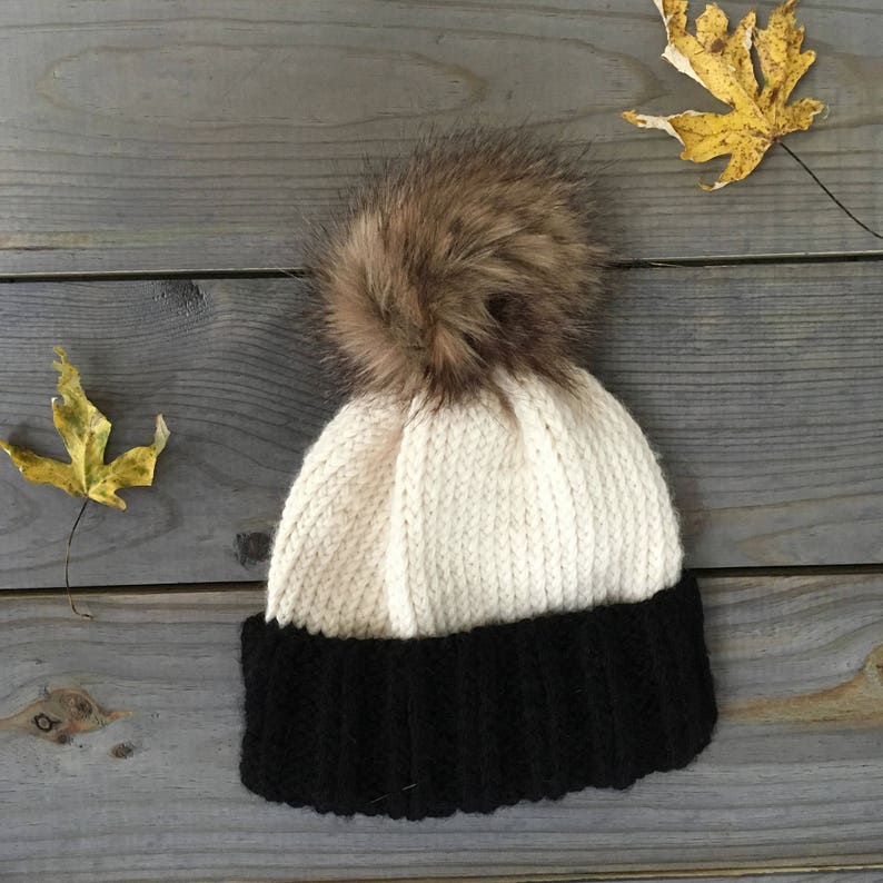 Ivory and Black Knit Cap