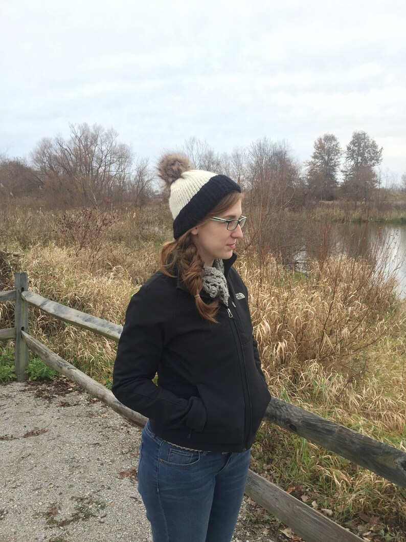 Ivory and Black Knit Cap