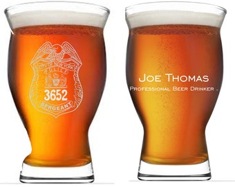 NYPD  Sergeant  Personalized Beer Glass with Shield Number and Name