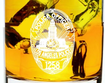 LAPD personalisierte Bierglas mit Schild Nummer und Name