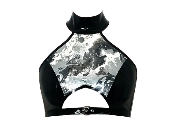 Neptune Marbled Cropped Halter Neck Top - Latex