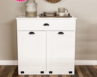 Tilt out, trash, bin, farmhouse, recycle, double, drawer, White (201-W-FL) 1122