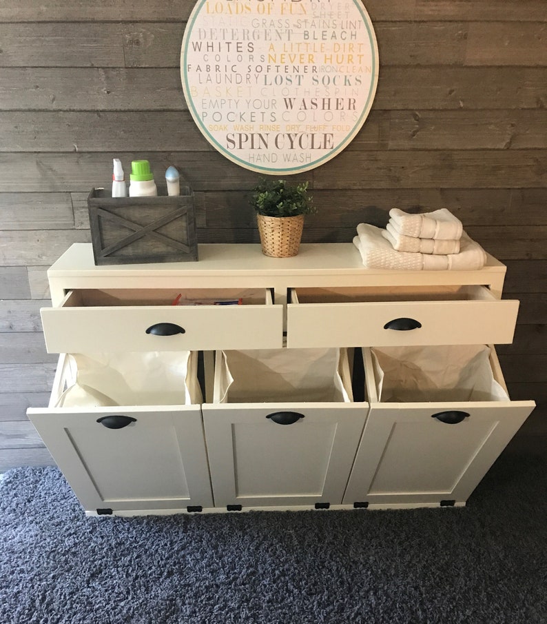 Free Ship Laundry Hamper Tilt Out Hamper Triple Farmhouse Etsy