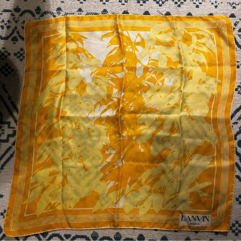 Lanvin Paris Orange Yellow Silk Square Scarf image 4