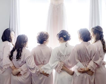 Bridesmaid Robes Bride Gift Bride Robe Bridesmaid Gift Satin Lace Robe Bride Dressing Gown Bridal Party Robes Wedding robe Personalised Robe
