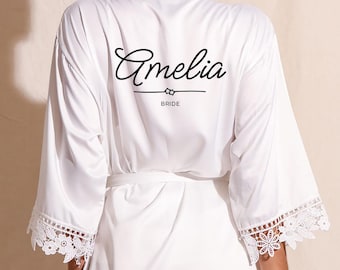 Bridesmaid Robes Bride Gift Bride Robe Bridesmaid Gift Satin Lace Robe Bride Dressing Gown Bridal Party Robes Wedding robe Personalised Robe