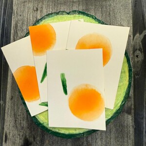 Cartões de Saudações Laranjas de Verão | Conjunto de 4 Cartões em Branco com Envelopes – Cartões Pintados em Aquarela – Aniversário, Obrigado, Pensando em Você
