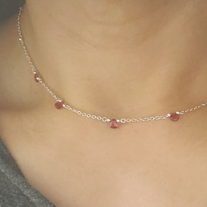 Persephone Garnet Choker in Sterling Silver - January Birthstone Necklace, Dainty Garnet Necklace, Minimalist Protection Necklace Gift
