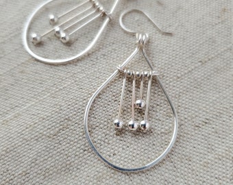 Mistake Designs of Newton's Cradle Abstract Hoop Hammered Silver Earrings Gift for Her