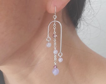 Purple Arch Sterling Silver Dangle Earrings, Chandelier Earrings, Drop Earrings, Gift for Her, Hammered Earrings