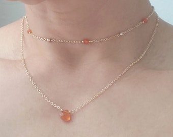 Carnelian Layered Necklace: Gold Filled & Sterling Silver Choker