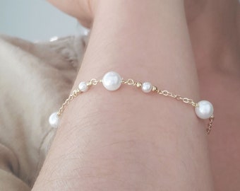 淡水パールブレスレット | スターリングシルバー、ゴールドフィルドチェーン