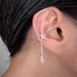 Sterling Silver Moon Phase Ear Cuff - Celestial Dangle Gemstone Non Pierced Cartilage Jewelry