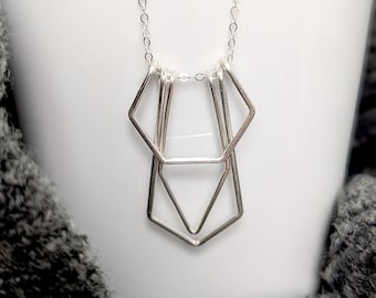 Sterling Silver Obelisk Necklace: Art Deco Brutalist Jewelry