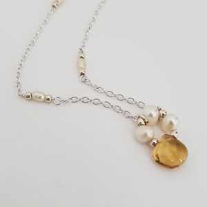 ORACLE Necklace | Freshwater Pearl and Citrine | 14K Gold & Rose Gold Filled, Sterling Silver Jewelry | Sunny Gemstone with Dainty Pearls