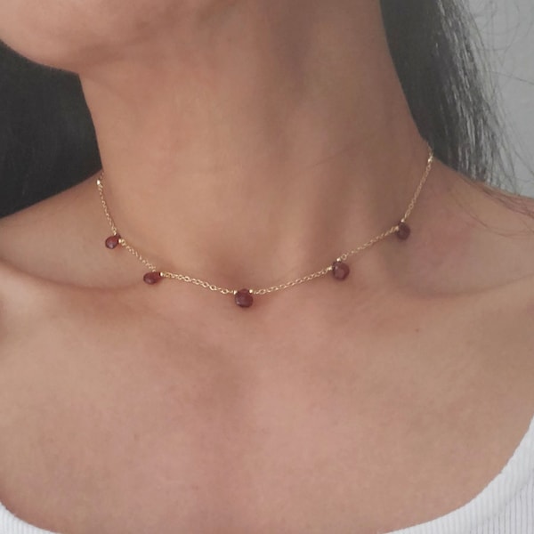 Persephone Garnet Choker - January Birthstone, Garnet Necklace, Dainty Necklace, Choker Necklace, Gold Filled, Healing Stone, Silver