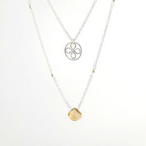 Citrine Layered Necklace: Sterling Silver Bowen Knot, November Birthstone