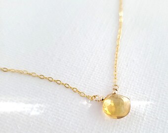 Dainty Citrine Necklace: November Birthstone, Gold Filled
