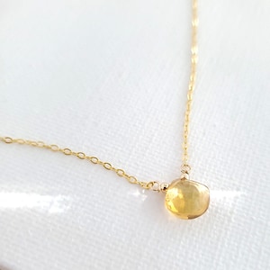 Dainty Citrine Necklace: November Birthstone, Gold Filled
