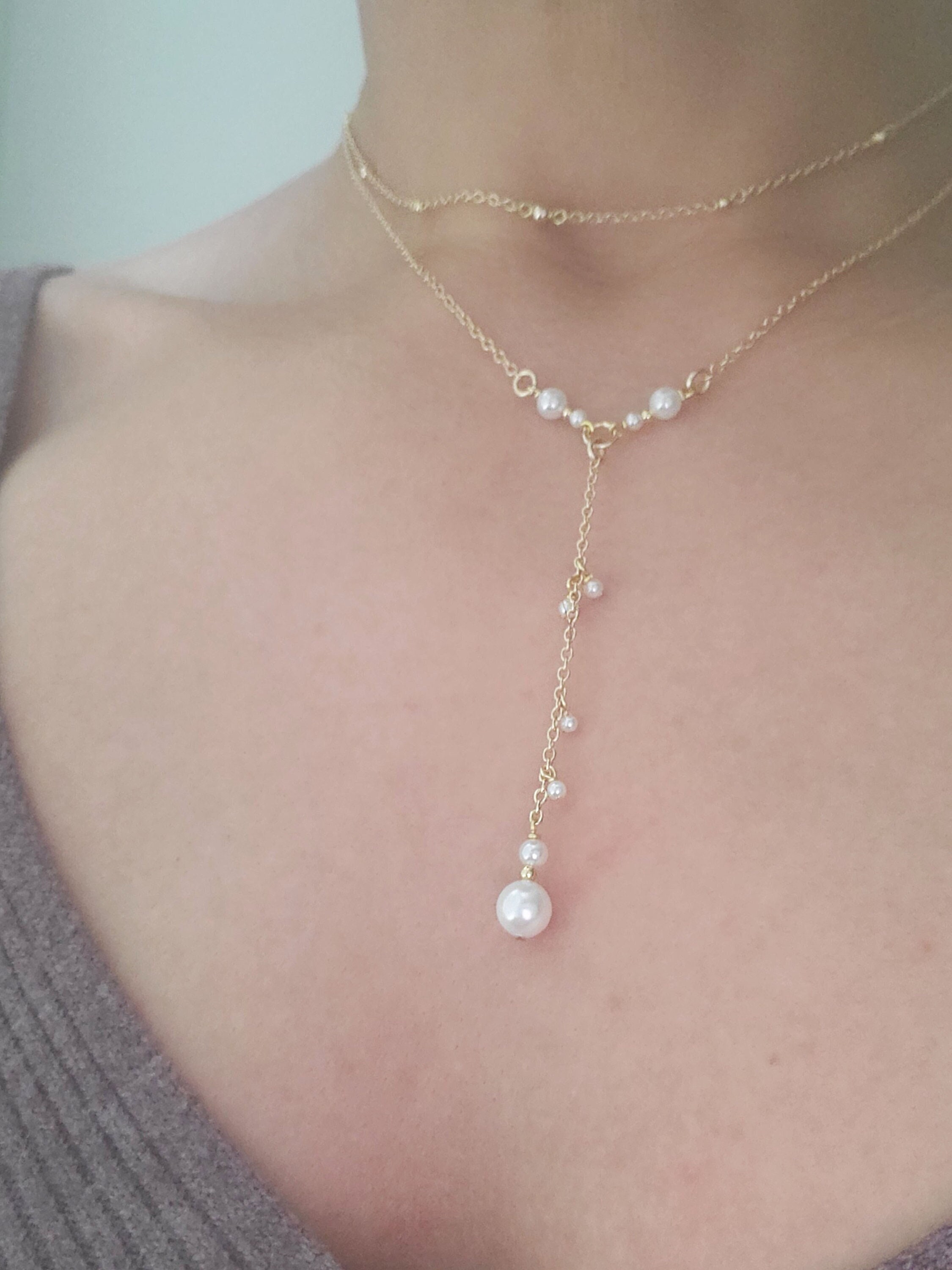 Pearl Y Lariat Necklace: Sterling Silver, Gold & Rose Gold Filled