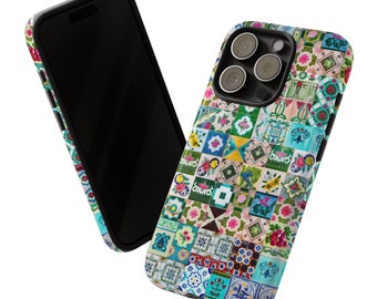 Funda rígida para iPhone, Google Pixel y Samsung con azulejos peranakan de Singapur