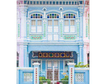 Arte mural de la tienda de Singapur, fotografía de bellas artes de la tienda azul de Koon Seng Road, impresión giclée en papel de primera calidad