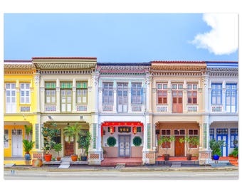 Arte mural de la tienda de Singapur Tembeling Road Peranakan Shophouses Fotografía de bellas artes Impresión Giclée en papel de primera calidad