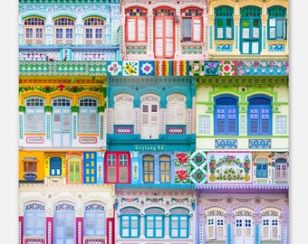 Singapore Shophouse Wall Art, Geylang Shophouses and Peranakan Tiles Fine Art Photography Giclee Print on Archival Quality Matte Paper