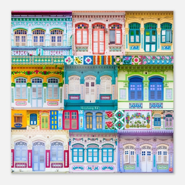 Singapore Shophouse Wall Art, Geylang Shophouses and Peranakan Tiles Fine Art Photography Giclee Print on Archival Quality Matte Paper