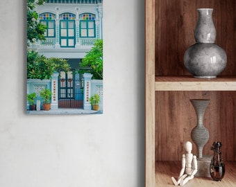 Impresión artística en lienzo de calidad de archivo Koon Seng Road Singapore Peranakan Shophouse 30 x 50 cm