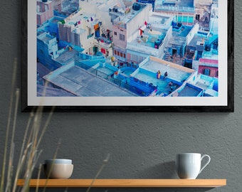 Arte mural de la India, ciudad azul de Jodhpur, arquitectura de Rajastán, impresión de viajes, impresión giclée de fotografía de bellas artes en papel de primera calidad