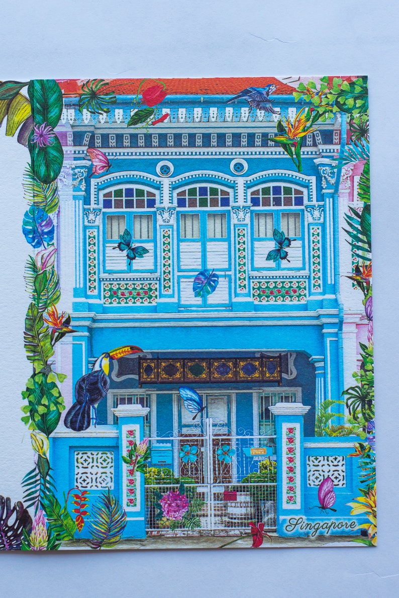 Peranakan Singapore Shophouse Tropical Theme Cards Singapore Greeting Cards Singapore Shophouse