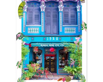 Arte de pared de Singapore Shophouse, Rumah Bebe Peranakan Boutique Fotografía de bellas artes Impresión giclée en papel semibrillante de primera calidad