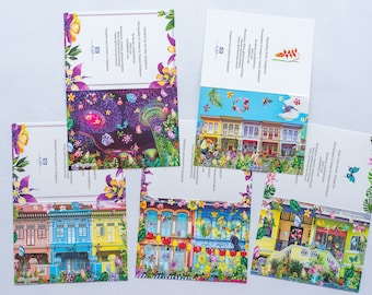 Tarjetas con temática tropical de la tienda Peranakan de Singapur (juego de 5)