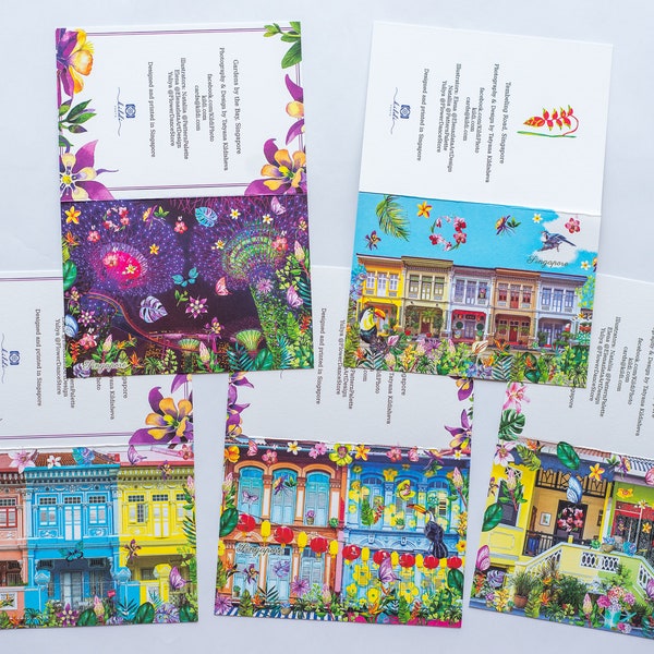 Peranakan Singapore Shophouse Tropical theme Cards  (Set of 5)