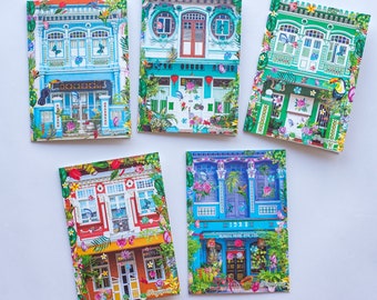 Peranakan Singapore Shophouse Tropical theme Cards  (Set of 5)