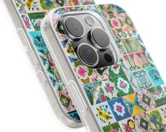 Fundas flexibles con estampado de azulejos coloridos: funda para iPhone, funda para Samsung, funda para teléfono con azulejos peranakan de Singapur, regalo único, accesorio de moda