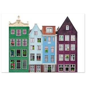 Amsterdam Wall Art, Dutch Traditional Canal Houses,  Wes Anderson Inspired Fine Art Photography Giclee Print on Premium Quality Paper