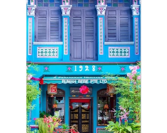 Arte mural de la tienda de Singapur, boutique Rumah Bebe Peranakan, fotografía de bellas artes, impresión Giclée en papel de primera calidad