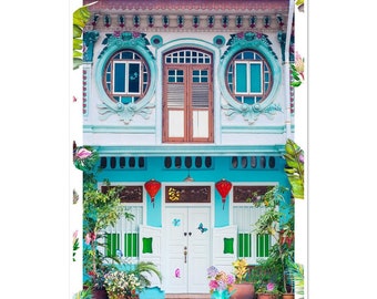 Singapore Shophouse Premium calidad papel semi brillante impresión de fotografía de bellas artes, arte de la pared de Singapur, arte de la casa de compras de Singapur