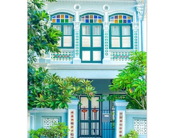 Arte mural de la tienda de Singapur, Koon Seng Road, fotografía de bellas artes de la tienda turquesa, impresión Giclée en papel de primera calidad