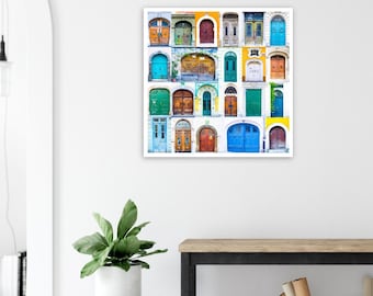 Doors Collage Wall Art, Croacia Eslovenia Doors Collage, Fotografía de Bellas Artes Impresión Giclee en papel mate de calidad semibrillante