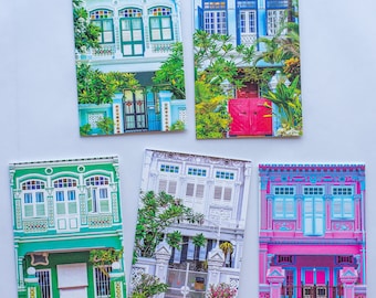 Singapore Peranakan Shophouse Cards  (Set of 5) foldable blank inside